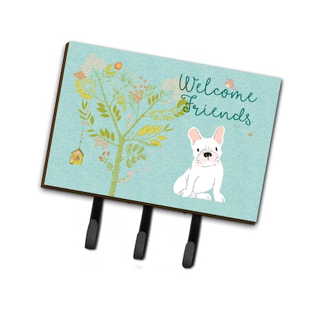 Jensendistributionservices Welcome Friends White French Bulldog Leash or Key Holder, 6 x 2 x 9 in. MI1710484